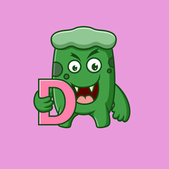 cute monster holding the letter D