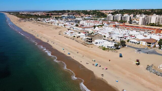 Aerial view of Islantilla, a seaside town full of resorts, Lepe, Huelva, Spain