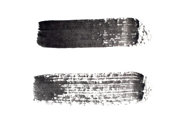 Black color watercolor handdrawing as square line brush on white paper background