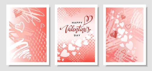 Set of templates for greeting cards, flyers, invitations for Valentines Day. Valentines romantic backgrounds with lettering inscription happy Valentines day.
