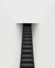 Escaleras grises de interior entre parades blancas.