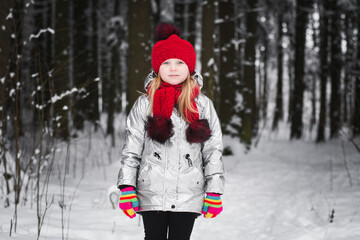 Happy Baby Girl portrait In red Hat Outdoor