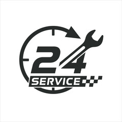 icon for 24 hours auto service, mechanic service, auto service.