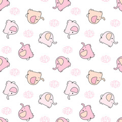 Seamless pattern with cute multicolored elephants on a white background. Vector baby background great for fabric and textile, baby clothes and bedding, packaging designs, cards and banners