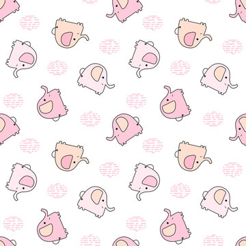 Seamless pattern with cute multicolored elephants on a white background. Vector baby background great for fabric and textile, baby clothes and bedding, packaging designs, cards and banners