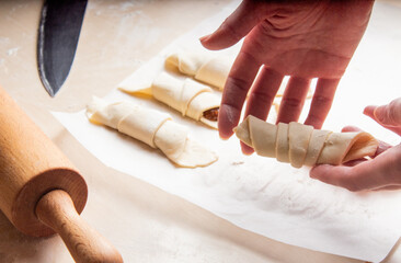 Homemade croissants. Baking ingredients for croissant