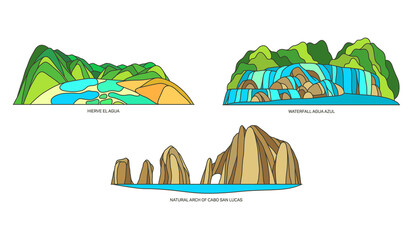 Set of vector signs of Mexican landscapes
