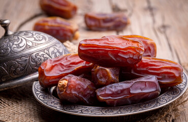 Dried date fruit in the plate