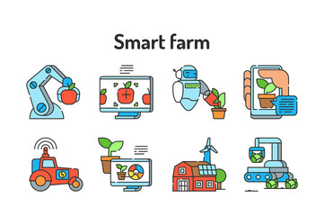 Smart farm color line icon. Plant and animal management. Sign for web page, app. UI UX GUI design element. Editable stroke.