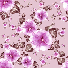 watercolor seamless pattern bright flowers bindweed