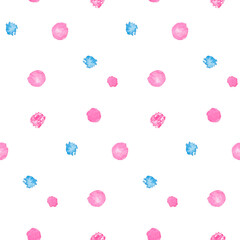 seamless pattern with watercolor polka dot on white background