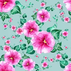 Behang watercolor seamless pattern bright flowers bindweed © Irina Chekmareva