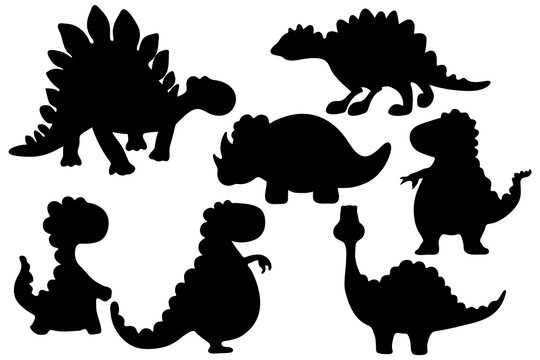 Baby dinosaurs silhouettes bundle on white background
