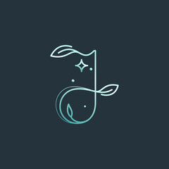 Fototapeta premium J letter logo with graceful with moon, stars and leaves decoration.