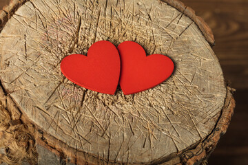 Valentine's day concept background with hearts on stump