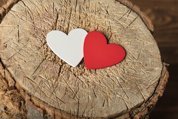 Valentine's day concept background with hearts on stump