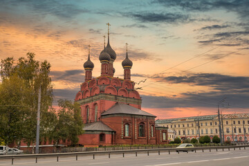 Yaroslavl, Golden Ring of Russia. Sunset view of the Church of the Epiphany in central Yaroslavl city.