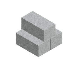 Isometric stack of cinder blocks isolated on white background. Gray bricks. Concrete building blocks icon. Construction. Flat 3d isometric vector cement block icon illustration.