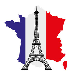 Eiffel tower. Paris. France. Emblem icon with tricolor flag. Vector illustration.