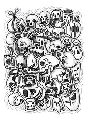 Abstract drawing pattern of skulls.