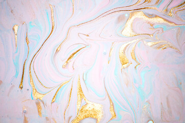 Pastel. Luxury art in Eastern style. Golden swirl, artistic design. Painter uses vibrant paints to create these magic art, with addition golden glitters, lines. ART&GOLD.  Masterpiece of designing art