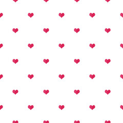 Watercolour red heart pattern on the white background