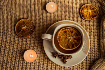 cup of tea with lemon and spices