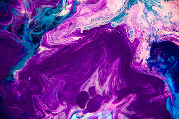 Fluid art texture. Abstract backdrop with iridescent paint effect. Liquid acrylic artwork with...