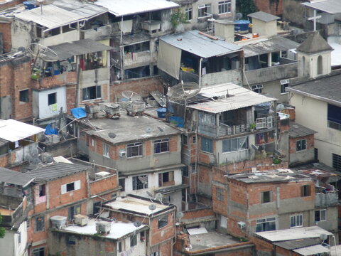 High Angle View Of Favela Buildings In Rio De Janeiro