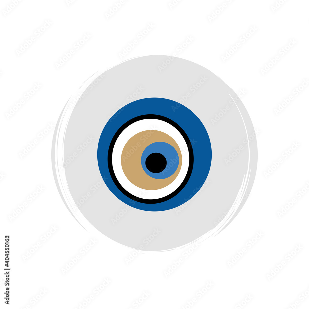 Wall mural cute esoteric magic greek evil eye icon vector, illustration on circle with brush texture, for socia