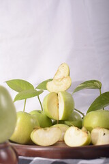 Fresh apples on a bowl, fruit food photo concept.
