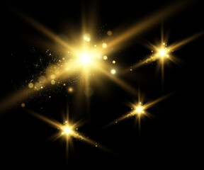 Vector Gold Sparkles, magic, bright light effect on a transparent background. Gold dust.