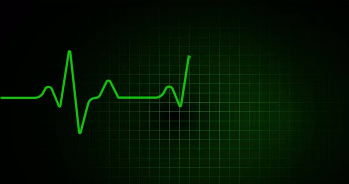 Heart rate graph. Heart beat. Ekg icon wave. Green color on black background. 4k footage.Loop animation.