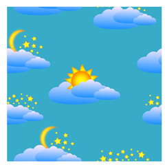 Vector repeating pattern. Sun, moon, stars, clouds.