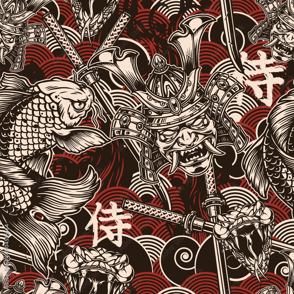 Poster vintage japanese seamless pattern