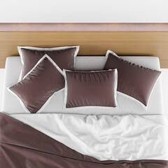 Fototapeta na wymiar Pillows on a cover bed,top view, 3d illustration 