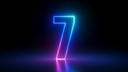 3d render, number seven glowing in the dark, pink blue neon light - obrazy, fototapety, plakaty