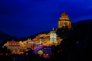 Penang , Malaysia - Beautiful Temple of Supreme Bliss , Kek Lok Si Temple lighting at night time....