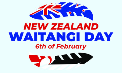 Waitangi Day (Māori: Te Rā o Waitangi), the national day of New Zealand. 6th of February. Design for poster, greeting card, banner, and background. Vector EPS 10.