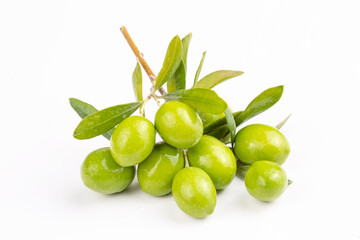 Green fresh olive on the white background