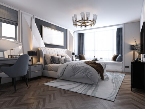 3D RENDER OF MODERN HOTEL SUİT ROOM, BEDROOM