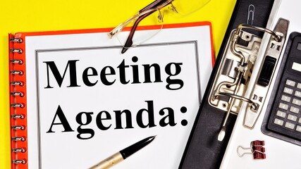 Meeting agenda. Text label in the planning notebook. List of current issues discussed at the meeting or conference.