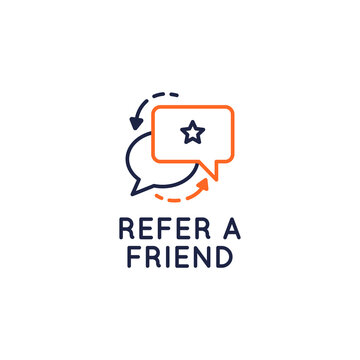 Refer A Friend Icon. Referral Program Concept With Speech Bubbles Icons Isolated On White Background. Vector Illustration