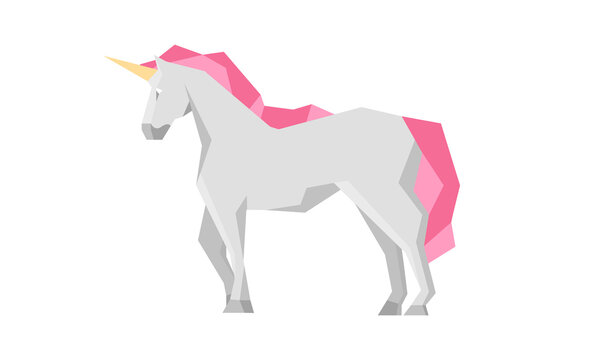 Low poly Unicorn isolated on white background. Unicorn silhouette. Trendy flat style. Myth animal. Graphics for logo, poster, t-shirt design. Vector illustration