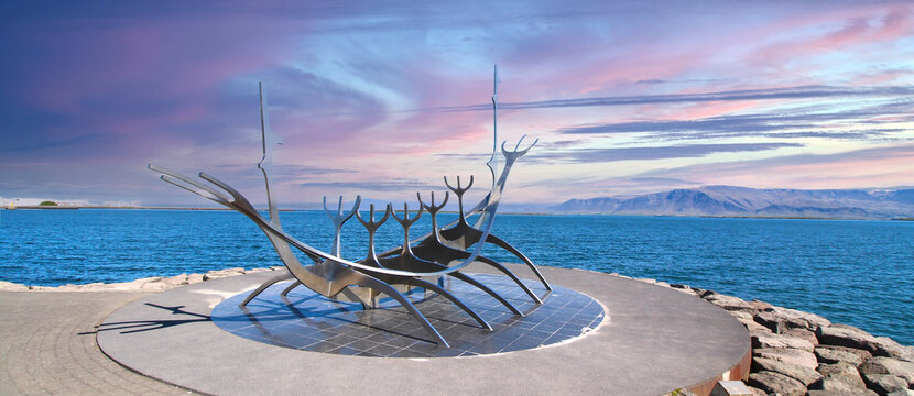 Reykjav&iacute;k, Iceland. The Sun Voyager, sculpture by J&oacute;n Gunnar &Aacute;rnason - June 2021