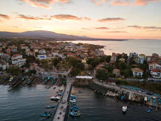 Aerial sunset view of town of Sozopol, Bulgaria