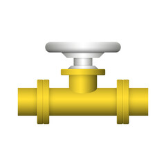 PVC plastic ball valve with handle vector icon. Part for control water, connection, installation with pipe in pipeline system for plumbing, irrigation, drainage, vent, waste, sewage and water supply.