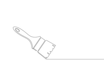 Paint brush one line drawing.Line art.Vector illustration.	