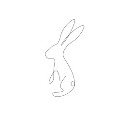 Easter bunny silhouette line drawing, vector illustration