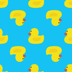 Rubber duck on blue, vector illustration seamless pattern background